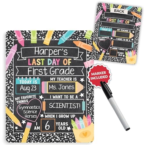 My First Day of School Sign with Markers -11x14 Back to School Signs First and Last Day, Kindergarten Chalkboard Signs, Pre K Sign Board, Preschool Board, Reusable Photo Prop for Kids - Image 1