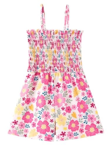 PATPAT Toddler Girl Romper 6T, Hot Pink Ditsy Floral Print Adjustable Spaghetti Strap Summer Rompers, Girls Romper 6 Cute Summer Outfits - Image 1