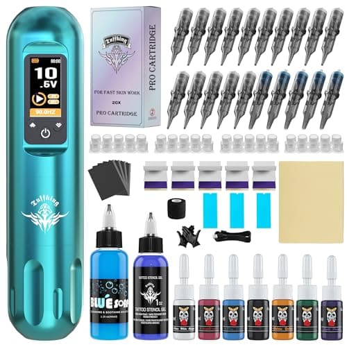 Tuffking Tattoo Machine Kit Rotary Wireless Tattoo Gun Kit with 20pcs Extra Smooth Cartridge Needles Practice Skin Tattoo Supplies for Beginners & Professional Artists - Image 1