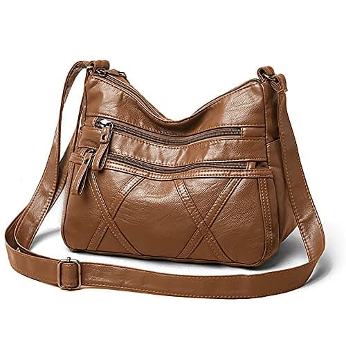 Gladdon Small Crossbody Bags for Women Leather Shoulder Purses Vegan Womens Cross body Bag Lightweight Brown - Image 1
