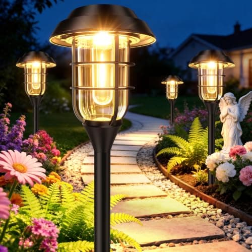 LETMY Solar Pathway Lights Outdoor, 8 Pack Bright Solar Lights Outdoor, IP66 Waterproof Auto On/Off Solar Garden Lights Solar Powered Landscape Lighting for Yard Patio Walkway Driveway Pathway - Black - Image 1