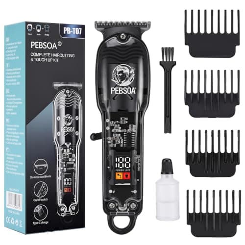pebsoa PB-T07 Cordless Professional Hair Clippers for Men, USB Recharge Barber Hair Cutting Kit with LED Digital Display & 4 Limit Combs - Image 1