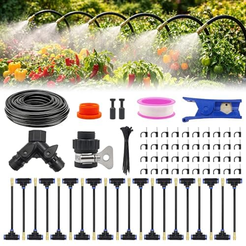 Faurvix 60FT Drip Irrigation System, Automatic Garden Watering Kit with 360° Bendable Hose & 20 Adjustable Nozzles, Water Pressure Powered Sprinkler System for Greenhouse, Lawn, Garden,Yard & Plants - Image 1