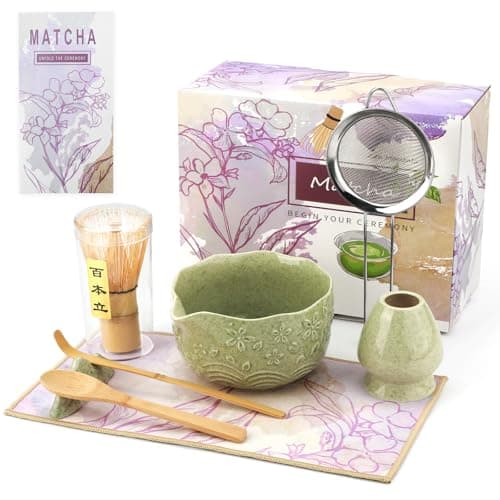VENSEEN Matcha Whisk Set, 8 Pcs Matcha Kit with Ceramic Japanese Matcha Bowl & Accessories Kit for Traditional Tea Ceremony, Home Use & Gifts for Matcha Lovers (Green) - Image 1