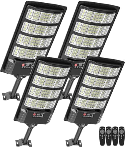 Solar Lights Outdoor, Solar Street Lights Outdoor Dusk to Dawn with Motion Sensor & Remote Control, Wide Angle Solar Flood Lights Outdoor IP67 Waterproof for Parking Lot, Yard & Driveway (4PACK) - Image 1