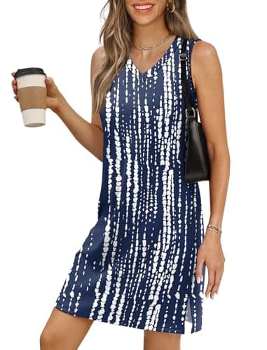 BKRIVE V-Neck Summer Dresses for Women Sleeveless Casual T-Shirt Sundress