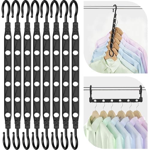 Space Saving Hangers for 48 Clothes, Reinforced Collapsible Hangers with 360° Swivel Hook, Hanger Hooks Space Saver for Closet Organizers and Storage, Dorm Room Essentials, Fully Assembled, Black - Image 1