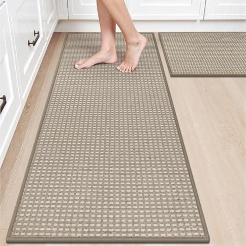 HEBE Kitchen Rugs Sets of 2 Non Slip Washable,20"x59"+20"x32" Cushioned Rubber Kitchen Mats for Floor,Stain Resistant Kitchen Carpet Runner Rug for Hallways, Front of Sink, Laundry - Image 1