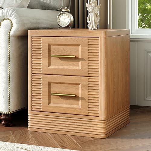 RECHHX Small Dresser for Bedroom, Farmhouse Nightstand with 2 Drawer for Narrow Spaces, Thermoformed Curved End Table for Bedroom, Living Room, Natural Oak