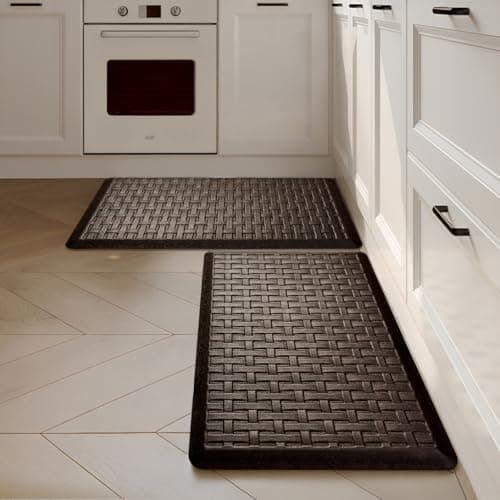2PCS UKISS Kitchen Rugs, Cushioned Anti Fatigue Kitchen Mats for Floor, Waterproof Kitchen Rug,Non-Slip Comfort Standing Mat for Kitchen (Brown, 17.3"x28"+17.3"x28")