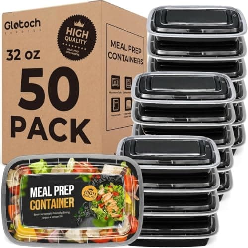 Glotoch 50 Pack (100-Piece) 32 oz 1 Compartment Meal Prep Containers with Lids, Plastic Food Storage Containers for Lunch, Microwave, Freezer, and Dishwasher Safe Take out Containers - Image 1