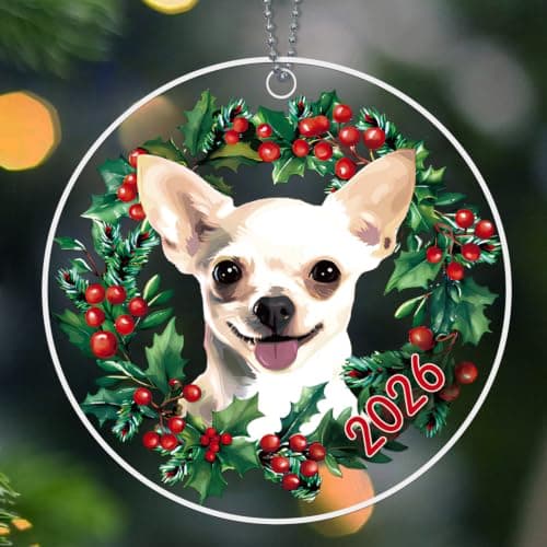 Chihuahua Ornament, White Dog Christmas Ornaments 2026, Dog Ornaments for Christmas Tree, Acrylic Pet Dogs Decor, Chihuahua Gifts for Women