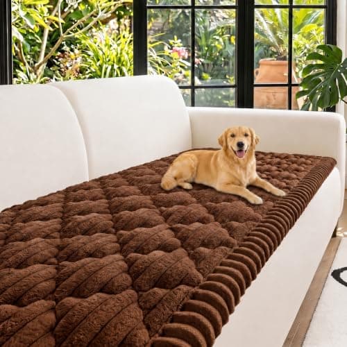 NILUOH Couch Cover for Dogs Washable, Non Slip Pet Couch Cover, Thick Plush Furniture Protector for Sofa, Protects Against Hair, Dirt and Scratches, Suitable for 3 Seat Sofa (Coffee, 27.6" x 70.9")