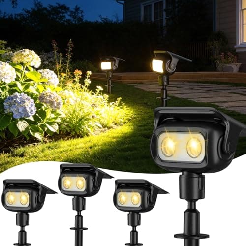 ROSHWEY Solar Spot Lights Outdoor, Waterproof Spotlights with 2 Brightness Mode, Landscape Lighting Solar Lights for Garden, Yard, Pathway (Warm White, 4 Pack)