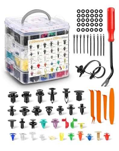 PureDomic 1240Pcs Car Retainer Clips & Body Clips Kit-32 Popular Sizes Nylon Bumper, Fender Rivets, Door Panel Clips, Plastic Rivets with 10 Cable Ties & Remover Tool for Toyota GM Ford Honda Chrysler