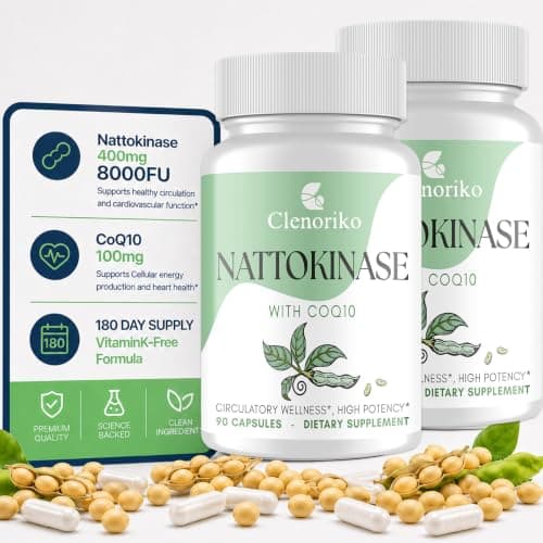 Clenoriko Nattokinase Supplement | Nattokinase 8000 FU and CoQ10 100mg | 400mg Natto Enzyme, 8000 FU per Serving, 180 Capsules (180 Day Supply) - Image 1