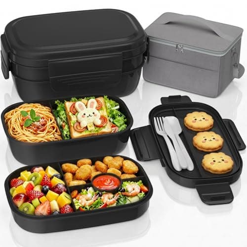 Bento Lunch Box Set with Lunch Bag, BPA-Free Bento Box with Built-in Utensils,3-Tier Stackable Leak-Proof Adult Lunch Containers, Microwave & Dishwasher Safe for Work, School, Dining Out(Black) - Image 1