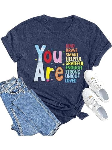 Teacher Shirts Be Kind Tshirt Women First Day of School Shirt Back to School Tees Motivation Crewneck Tee Tops Blue - Image 1