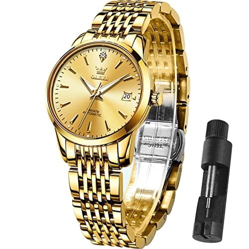 OLEVS Watch Women Automatic Gold Watches for Women Ladies Mechanical Wist Watches Luxury Gold Large Face Tourbillon Skeleton Waterproof Self Winding Stainless Steel Dress Wind Up Watches No Battery - Image 1
