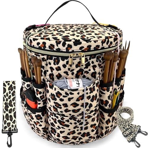 Crochet Bag Storage for Yarn - Durable Knitting Project Organizer with Multiple Pockets Removable Strap - 26L Quilted Craft Tote for Hooks Needles and Accessories - Gift for Knitters and Crocheters - Image 1