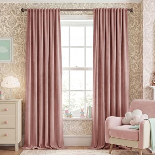 NICETOWN Blackout Blush Pink Velvet Curtains for Girls Room, Rod Pocket & Back Tab Room Darkening Window Treatments Winter Drapes Luxury Textured for Nursery/Princess Room, 2 Panels, W52 x L84 - Image 1