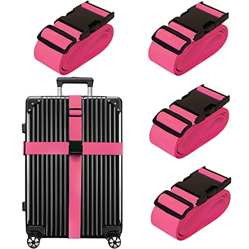 Luggage Straps for Suitcases TSA Approved Travel Belt 4 Pack by Chelmon (Rose Red) - Image 1