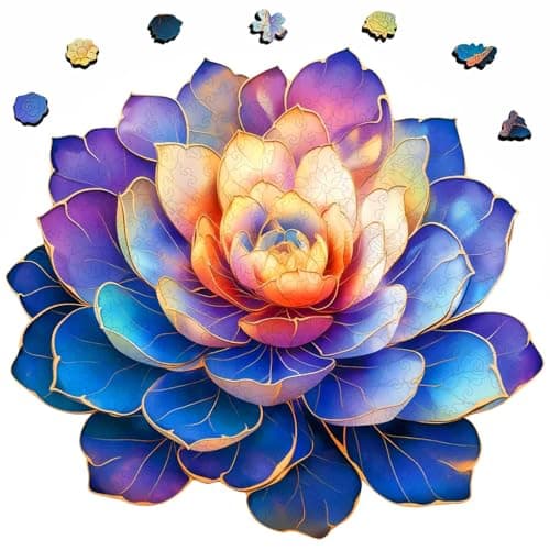 Wooden Puzzle for Adults, Purple Mandala Flower Succulent Wooden Jigsaw Puzzle 200 Piece, Unique Shape Wood Cut Puzzles, Creative Gifts for Mom Women Kids Family Game Night Home Wall Art Decor 11*10in - Image 1