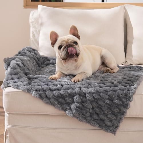 Bedsure Dog Blanket for Medium Dogs Washable - Fluffy Fuzzy Puppy Cat Flannel Blanket with Premium 350GSM Coral Fleece Soft for Pet Kitten Doggy, Grey Bobo, 30x40IN