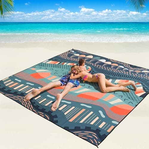 WIWIGO Beach Blanket Waterproof Sandproof Beach Mat 79" X 83"/10'x9'for 2-8 Adults Quick Drying Outdoor Picnic Mat Beach Accessories for Travel, Camping, Hiking - Image 1