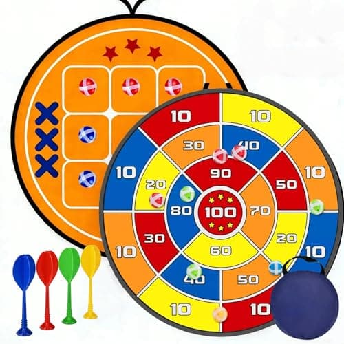 2-in-1 Kids Dart Board Set- Sticky Tic Tac Toe Game & Portable Score Target, 2 Different Boards for Double Fun, Indoor Outdoor Games for Boys Girls Age 8-12 - Image 1
