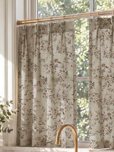 NICETOWN Floral Linen Tier Curtains for Small Window, W26 x L36, Ivory - Image 1