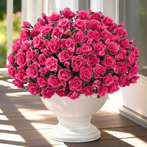 Yastouay Artificial Flowers for Outdoors Decoration, 4 Bundles UV Resistant Fake Outdoor Flowers, Realistic Faux Flowers for Outdoor Planters for Porch Garden Window Box Outdoor Decor (Rose Red) - Image 1