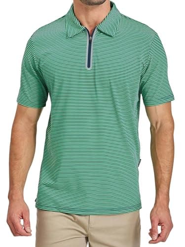Frevontica Men's Quarter Zip Golf Shirts Moisture Wicking Performance Modern Cool Short Sleeve Striped Collared Polo Dry Fit Lightweight UPF 50+ Stretch Athletic Summer Casual Wear Tennis Travel Shirt - Image 1