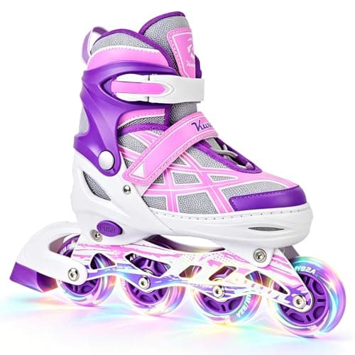 Kuxuan 4 Size Adjustable Inline Skates for Kids Boys Girls Ages 5-12,Illuminating Roller Skates Blades with Light Up Wheels, Safe & Fun Beginner Blades for Youth Kids Teen Outdoor Sports - Image 1