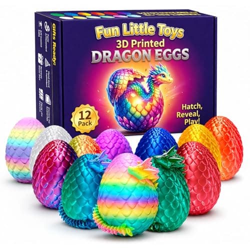 FUN LITTLE TOYS 12 Pack 3D Printed Dragon Eggs with Articulated Dragons, 12 No-Duplicate Colors, Non-Candy Easter Egg Hunt Fillers, Basket Stuffers, Party Favors & Classroom Prizes for Kids - Image 1