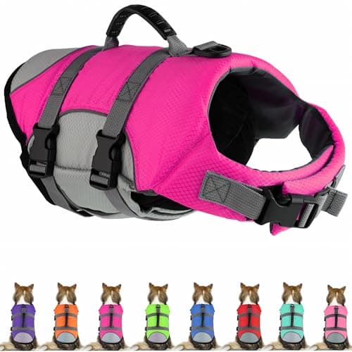 Mklhgty Dog Life Jacket, Reflective Adjustable Dog Vest with Rescue Handle for Swimming and Boating, Ripstop Pet Safety Life Preserver for Small, Medium and Large Dogs - Image 1