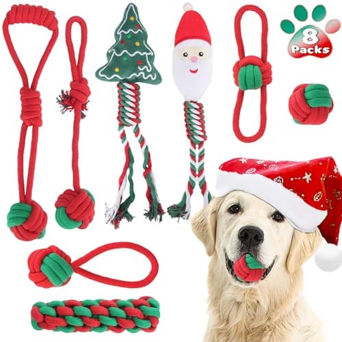 Weocar 8 Pack Christmas Dog Rope Toys - Interactive Chewing Toy Set for Small & Medium Dogs - Funny Cotton Rope Toys for Puppy Teeth Cleaning and Interacting Play Games - Image 1
