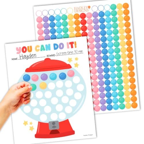 Hadley Designs Sticker Chart for Kids Behavior at Home - Sticker Reward Chart for Kids, Star Charts for Toddler, Star Charts for Good Behavior, Gumball Reward Stickers for Classroom Incentives - Image 1