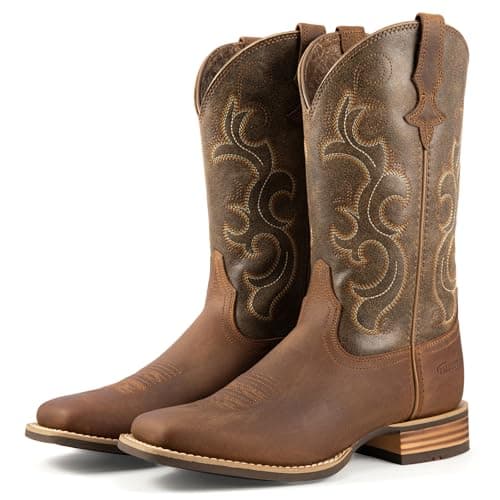 Palitutu Cowboy Boots for Women, Genuine Leather hand-embroidered with patterns for Country Concert Party Women Boots (Brown Floral, 9, US Footwear Size System, Adult, Women, Numeric, Medium, 9) - Image 1