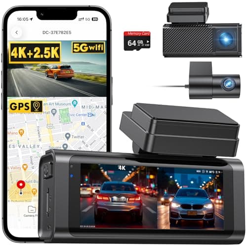 Beferich 4K+2.5K Dash Cam Front and Rear, Built-in GPS, 5.8G WiFi, Free 64GB Card Included, Dash Camera for Cars, 2-Channel Car Camera,3.16'' IPS Screen,G-Sensor,WDR&HDR,24H Parking Monitor,Max 256GB - Image 1