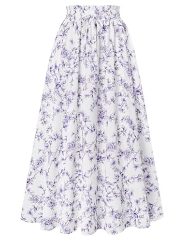 Maxi Skirts for Women Summer Floral Skirt Victorian Flowy Long Skirt Purple XL - Image 1