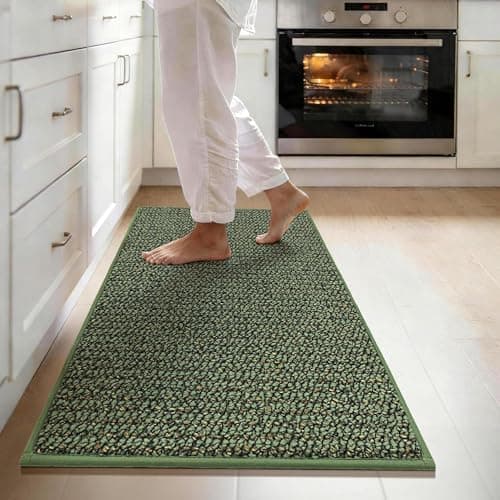 JSEI 17''x48'' Non-Slip Kitchen Runner Rug, Polypropylene Kitchen Mats, Machine Washable Absorbent and Stain Resistant Kitchen Rug, Carpet Mats with TPR Backing for Kitchen, Green - Image 1