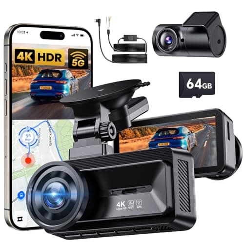 COOLCRAZY Dash Cam Front Rear - 4K+1080P Full HD Dashcam Free 64GB Card, with 5G WiFi GPS, Dual Dash Camera for Cars with 3" IPS Screen, Night Vision, HDR, App Control, 24H Parking Mode, Loop Record - Image 1