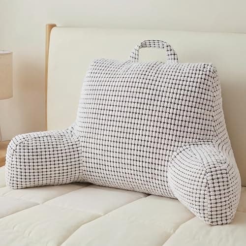 NOONTIDE Reading Pillow with Top Handle,Uniquely Designed Soft Fabric, Ergonomic Back Support for Bed,Cover Washable Sit up Pillow,Watching TV/Gaming/Relaxing(White) - Image 1