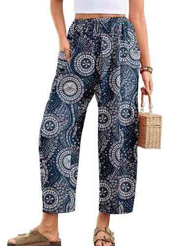 Heymoments Women's Wide Leg Lounge Pants Floral Medium Lightweight Drawstring High Waisted Paper Bag Flowy Dress Loose Vacation Comfy Summer Beach Palazzo Harem Casual Trousers with Pockets - Image 1