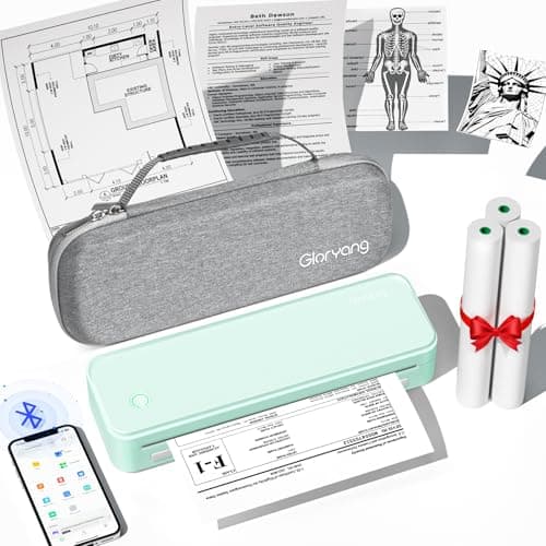 Gloryang Inkless Portable Printer for Travel, Wireless Thermal Printer Supports 8.5 x 11 Inch Thermal Paper, Bluetooth Machine Includes Carry Case and 3 Rolls of Paper Kit, Green - Image 1