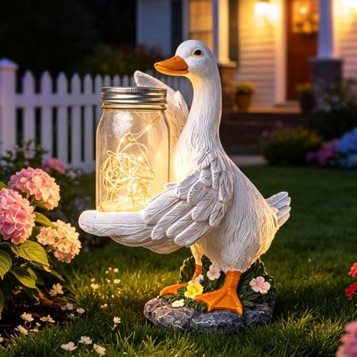 DouShiAi Goose Statue with Solar Garden Jar Light, Porch Decor
