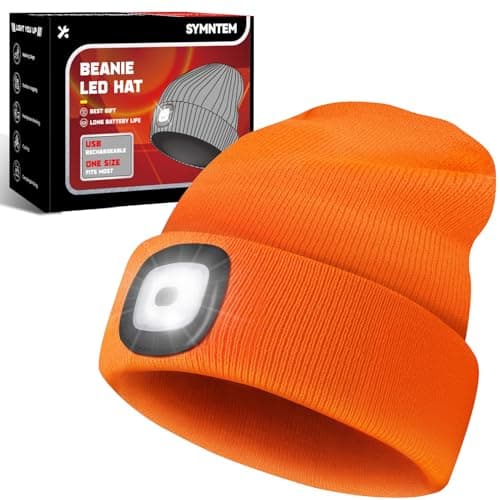 Fathers Day Dad Gifts, Unisex Beanie Hat with Light, Rechargeable Headlamps Cap, Gifts for Men, Hiking, Camping headlamps, Cool Gadget Birthday Gifts for Men, Women, Dad, Father, Boyfriend, Orange - Image 1