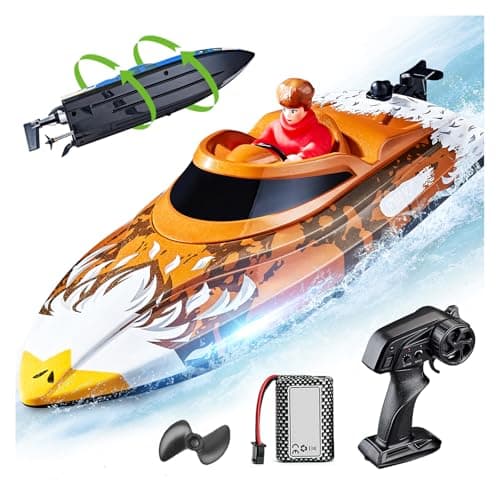 BEZGAR RC Boat, 12 inch Self-Righting Remote Control Boat for Kids and Adults, 25 KPH Fast RC Speed Boats with 700mAh Battery, Ideal Waterproof Toy for Lakes & Pools - HJ822 Brown - Image 1