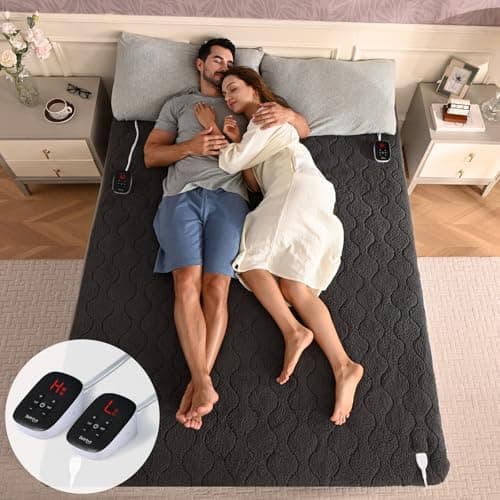 Bearhug Electric Heated Mattress Pad King Size Dual Control 78”x80” Sherpa Bed Warmer 21 Inch Deep Pocket Mattress Heating Pad with 10 Heat Settings 12 Hour Auto Shut Off Machine Washable Gray - Image 1